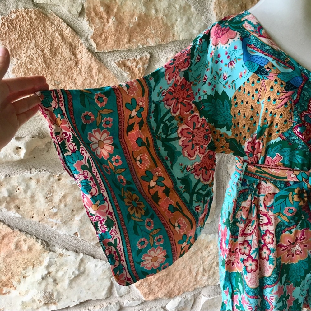 Jardin Des Plantes Peacock Romper In Turquoise - Picture 6 of 8